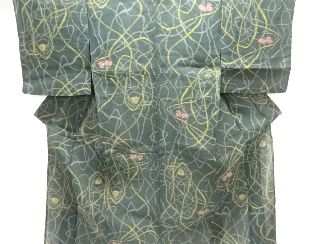 JAPANESE KIMONO / ANTIQUE AUTHENTIC OJIYA CHIJIMI KIMONO / LINE-DRAWN
